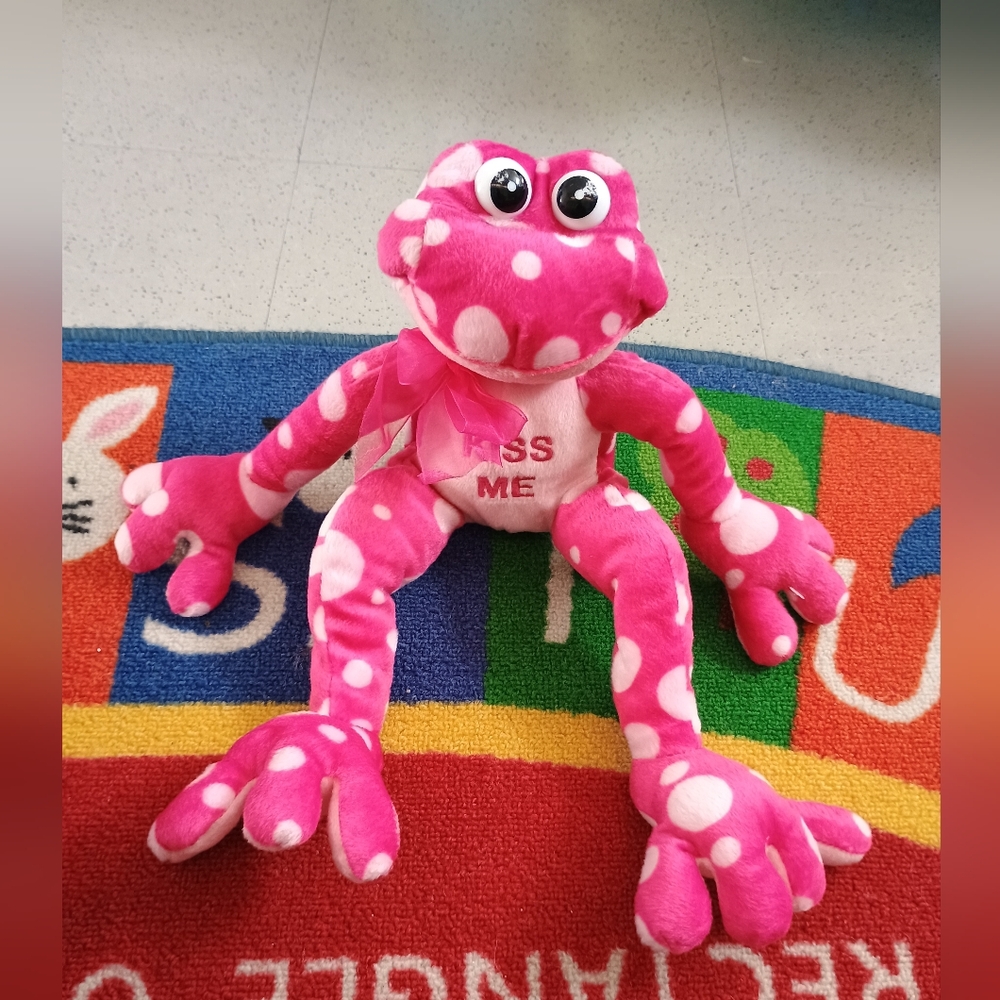 Burton Burton Kiss Me long legs & Arms polka dot Sitting pink plush frog ๐ธ 13in - Picture 2 of 16